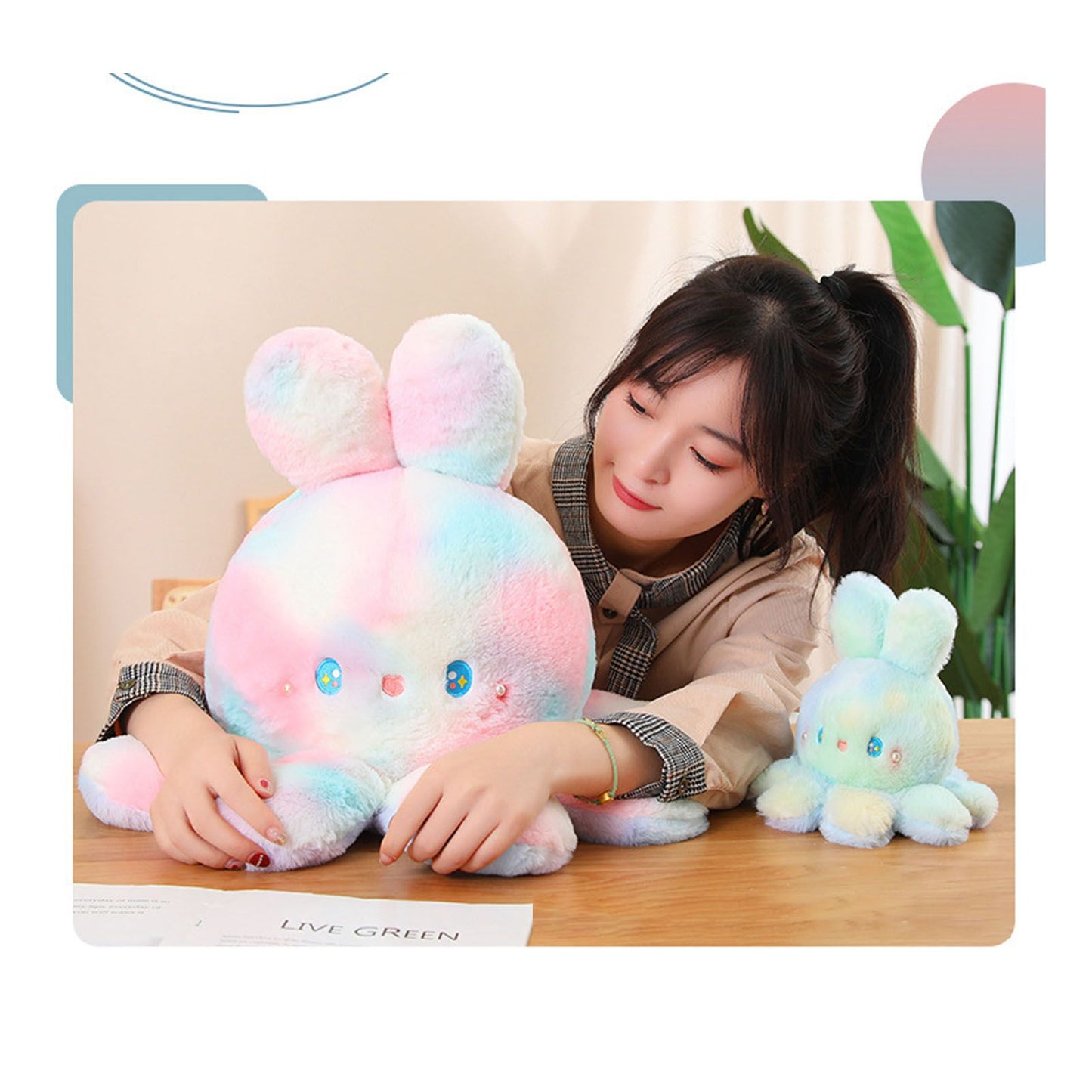Reversible Octopus Doll Gradient Color Cute Bunny Ear Octopus Plush Toy Double Sided Stuffed Animal Pink Purple 20cm/7.9in - view 8