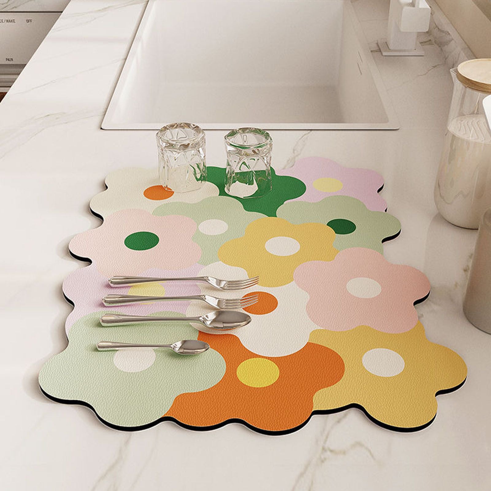 Kitchen Counter Dish Drying Mat Refreshing Cute Elegant Heat Resistant Absorbent Dishes Drain Mat Yellow and Green 11.8 X 15.7in - view 5