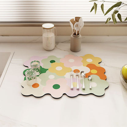 Kitchen Counter Dish Drying Mat Refreshing Cute Elegant Heat Resistant Absorbent Dishes Drain Mat Yellow and Green 11.8 X 15.7in - view 6