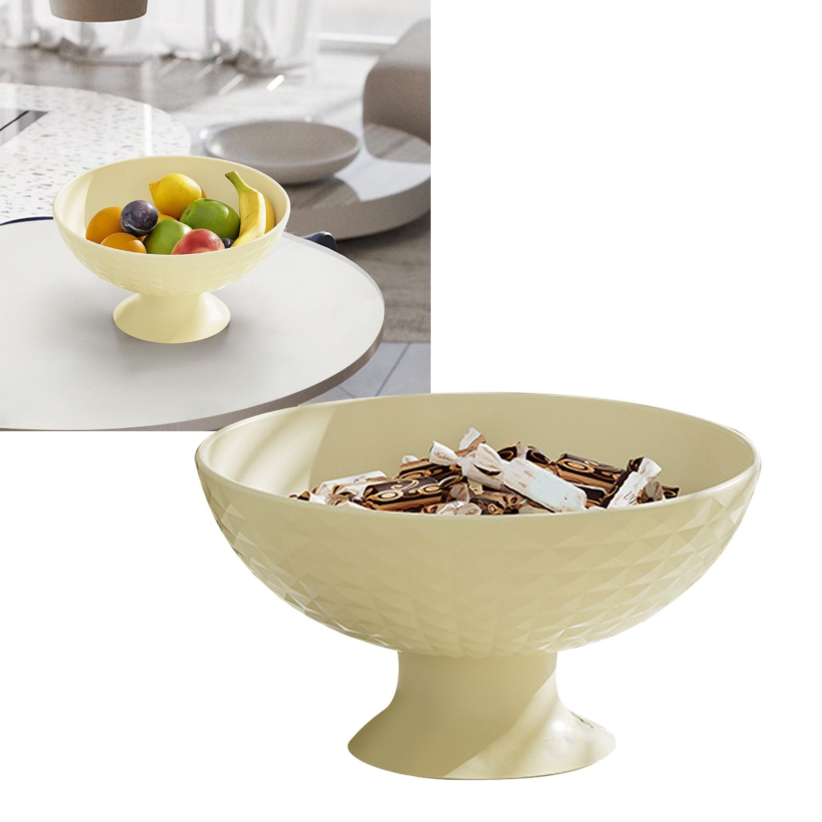 Fruit Tray Plate Holder Plastic Footed Snacks Vegetables Fruits Basket Bowl for Kitchen Counter Dining Room Tables Cream White - view 5