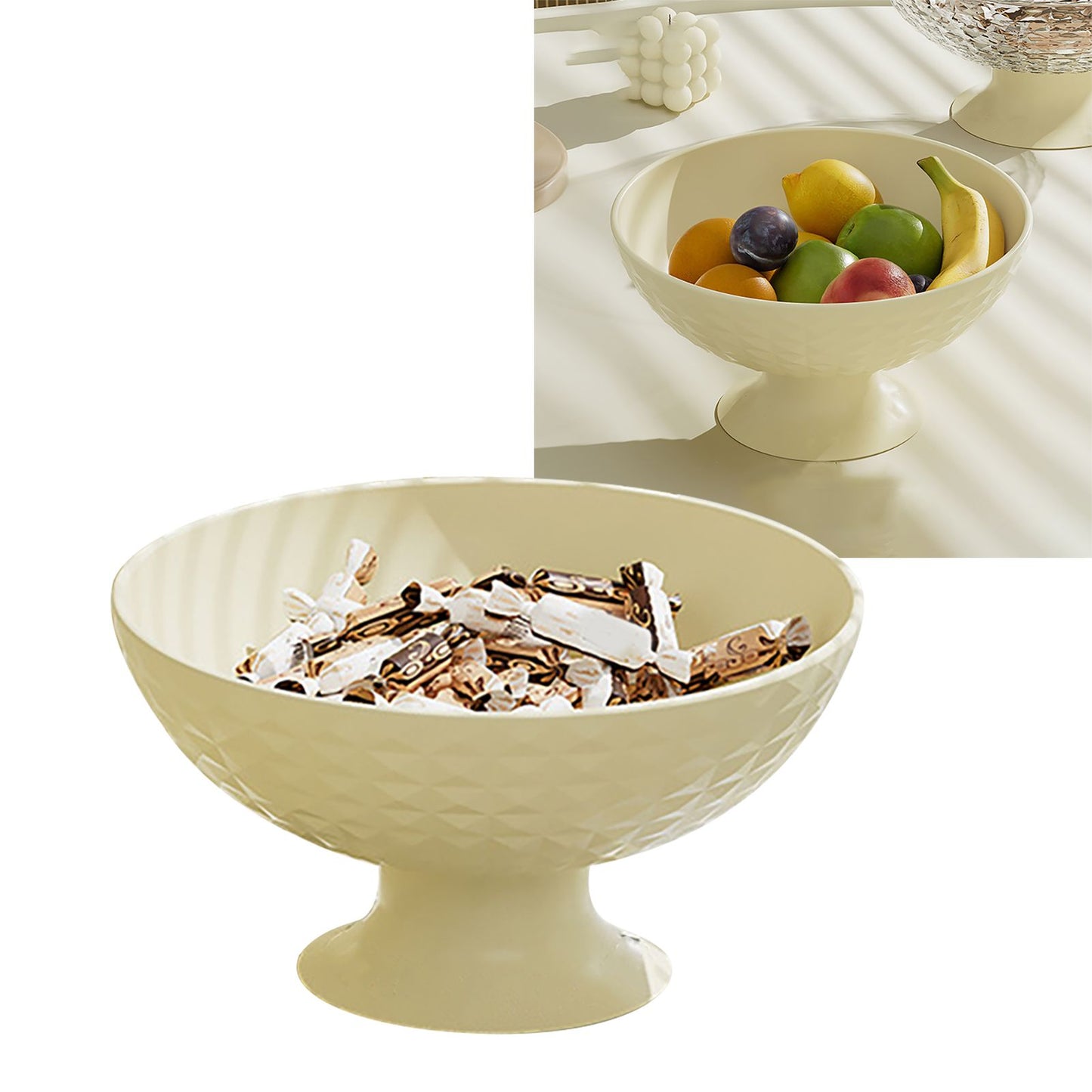 Fruit Tray Plate Holder Plastic Footed Snacks Vegetables Fruits Basket Bowl for Kitchen Counter Dining Room Tables Cream White - view 6