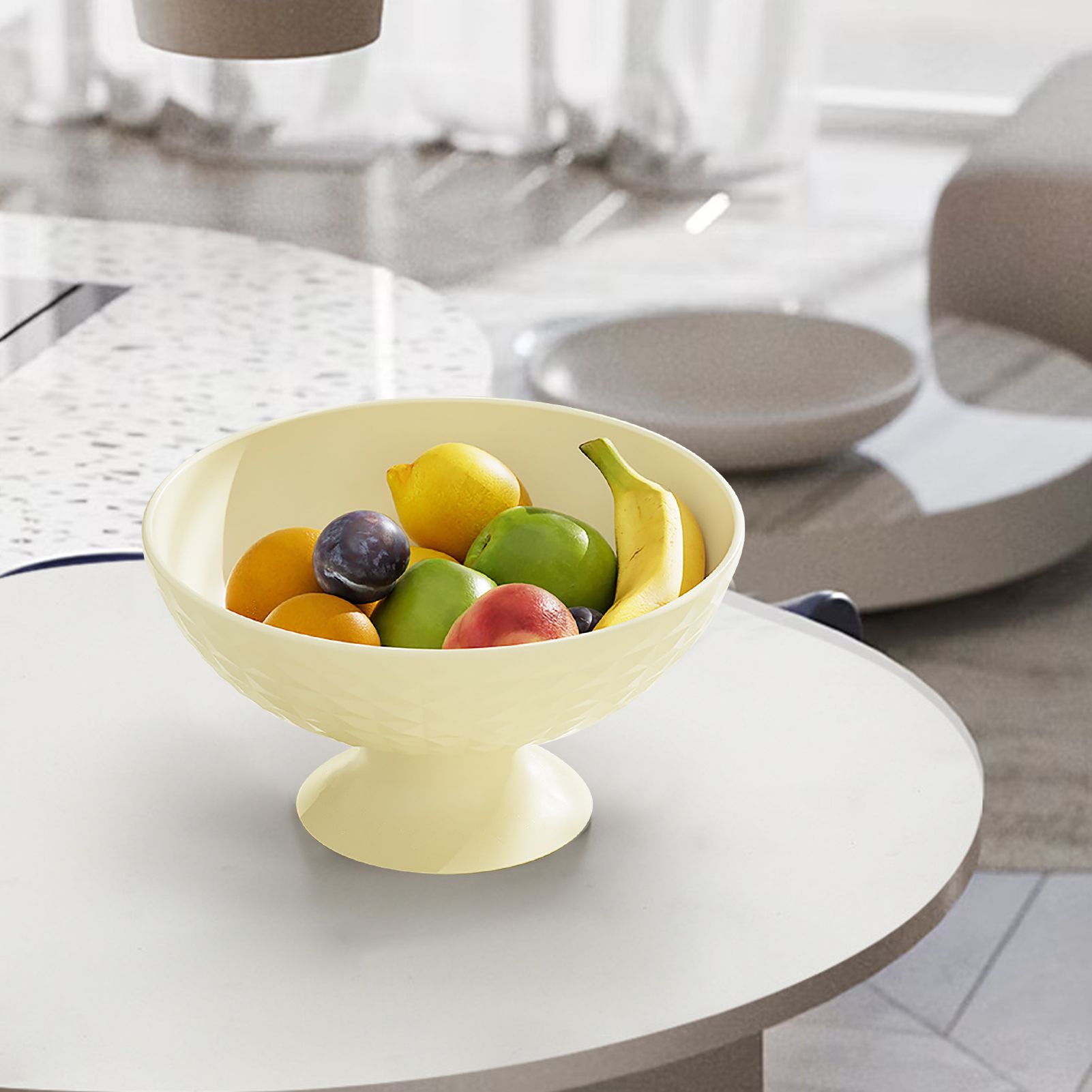 Fruit Tray Plate Holder Plastic Footed Snacks Vegetables Fruits Basket Bowl for Kitchen Counter Dining Room Tables Cream White - view 10