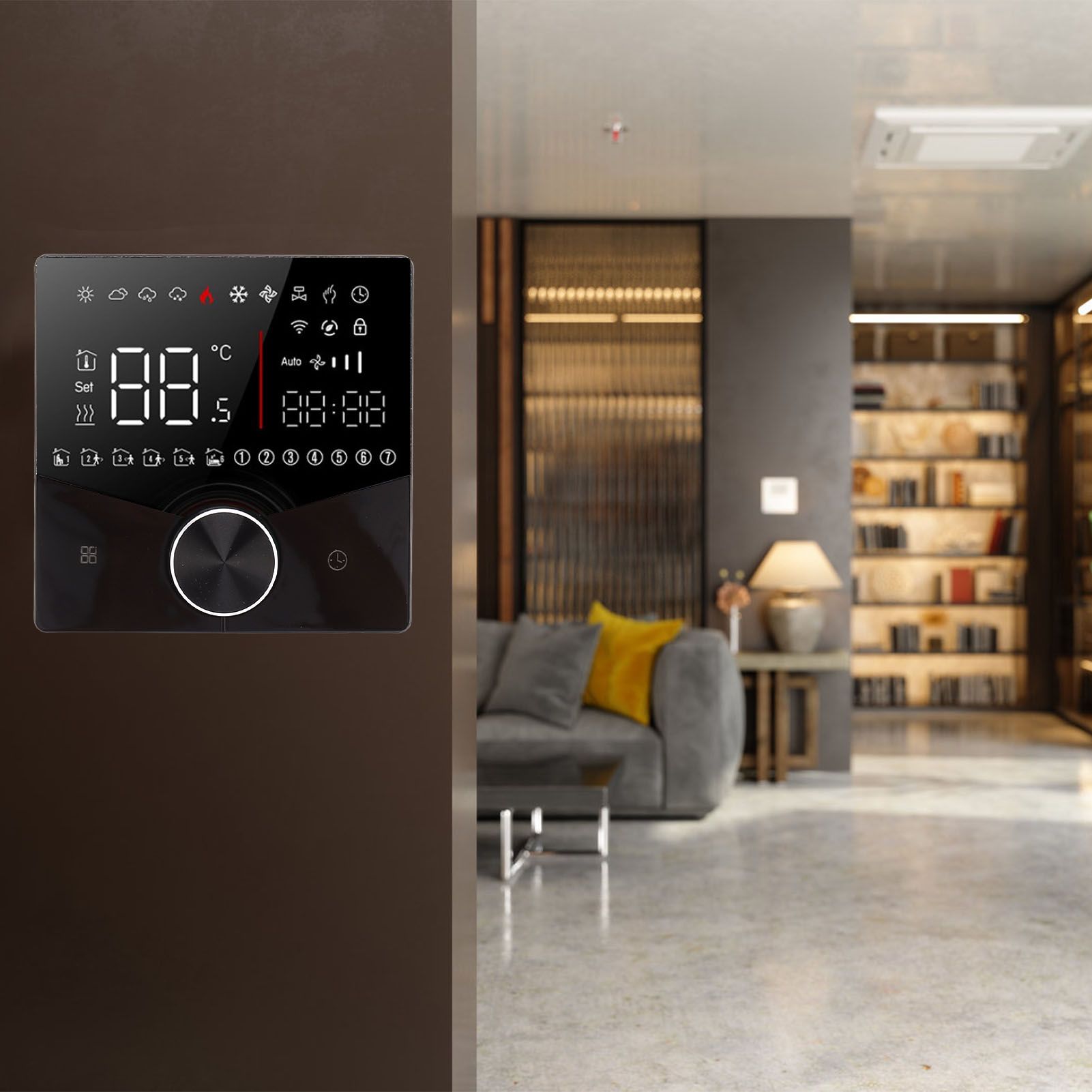 Smart Thermostat Knob Design LCD Color Display Panel Digital Thermostat for Sauna Room Underfloor Heating System Black - view 10