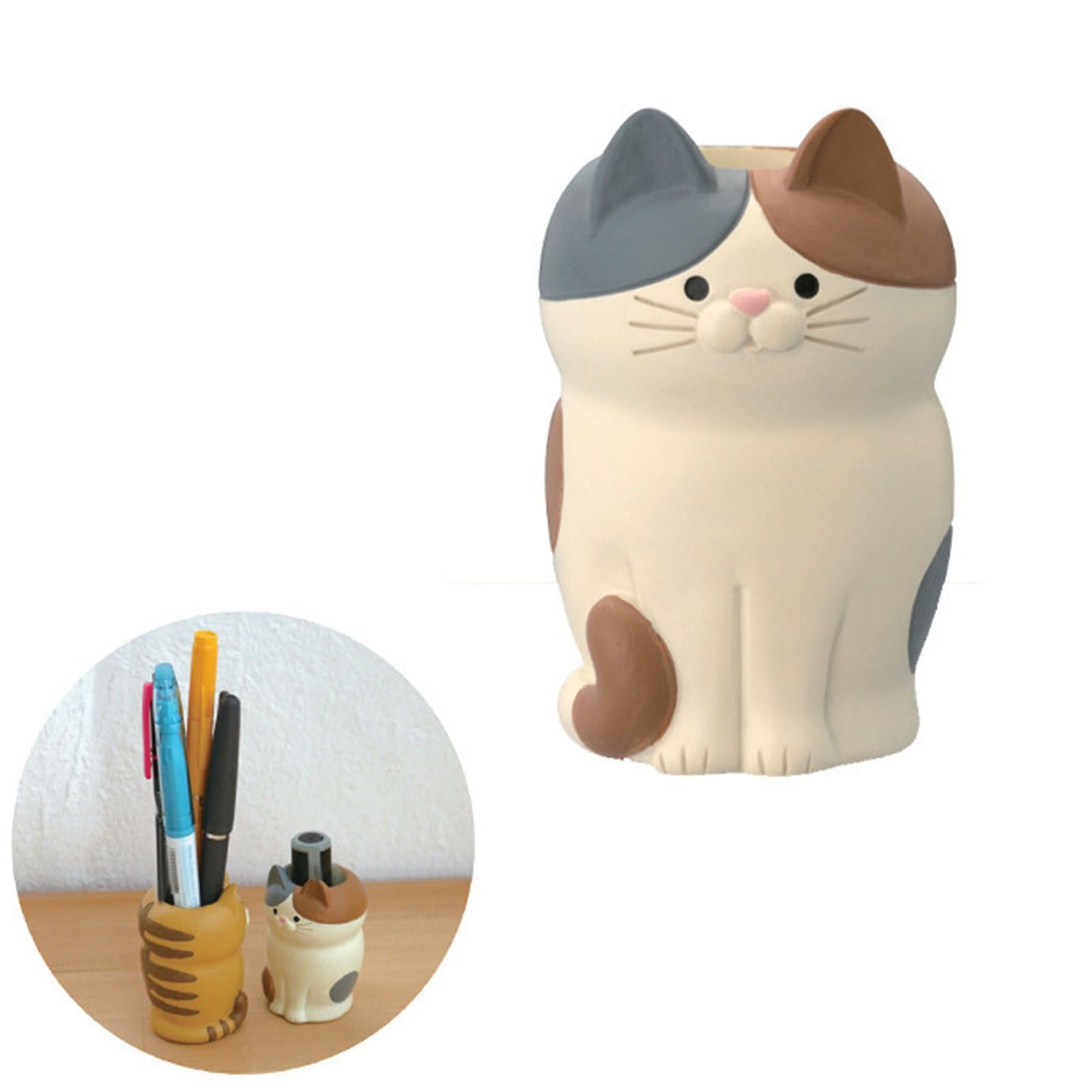 Cat Ornament Multifunctional Phone Tablet Glasses Pen Holder Desk Decoration for Home Squat Tri Colored Cat - view 5