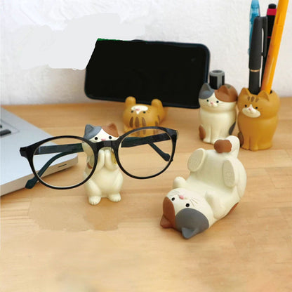 Cat Ornament Multifunctional Phone Tablet Glasses Pen Holder Desk Decoration for Home Squat Tri Colored Cat - view 7
