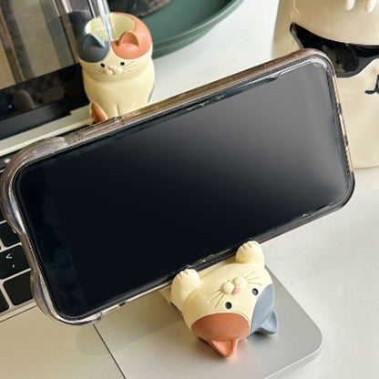 Cat Ornament Multifunctional Phone Tablet Glasses Pen Holder Desk Decoration for Home Squat Tri Colored Cat - view 8
