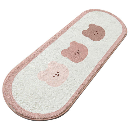 Cartoon Animal Pattern Area Rug Door Mat Soft Cute Oval Rug Bedside Carpet Decoration for Home Bedroom Brown Bear - view 4
