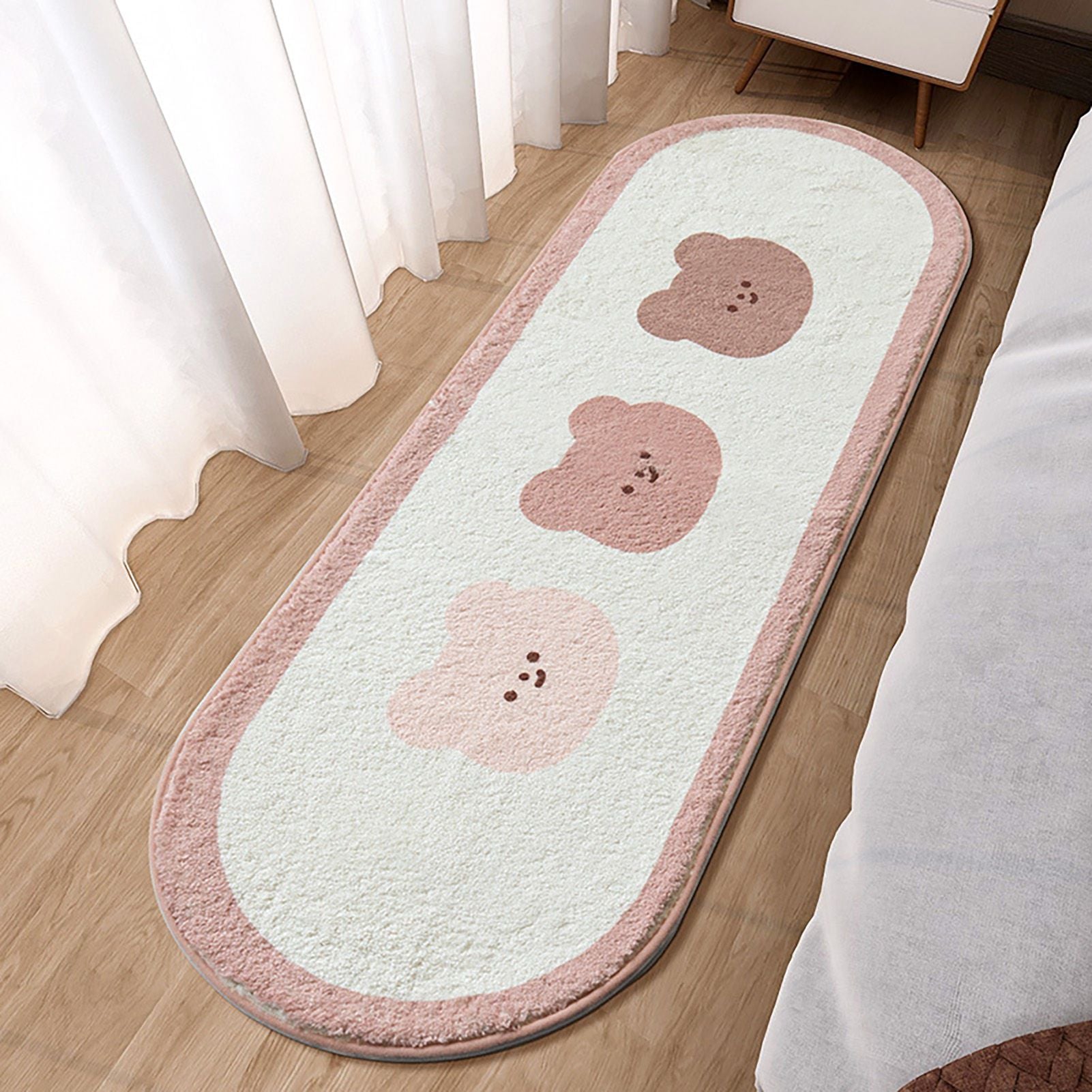 Cartoon Animal Pattern Area Rug Door Mat Soft Cute Oval Rug Bedside Carpet Decoration for Home Bedroom Brown Bear - view 5