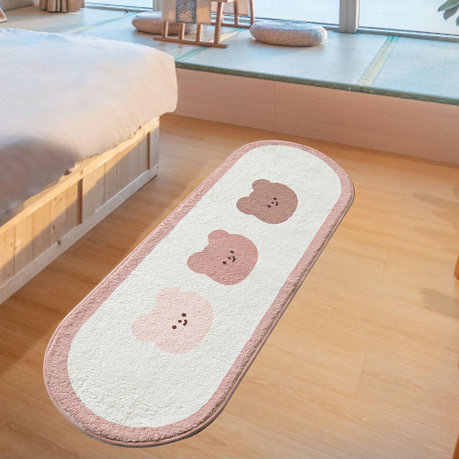 Cartoon Animal Pattern Area Rug Door Mat Soft Cute Oval Rug Bedside Carpet Decoration for Home Bedroom Brown Bear - view 6
