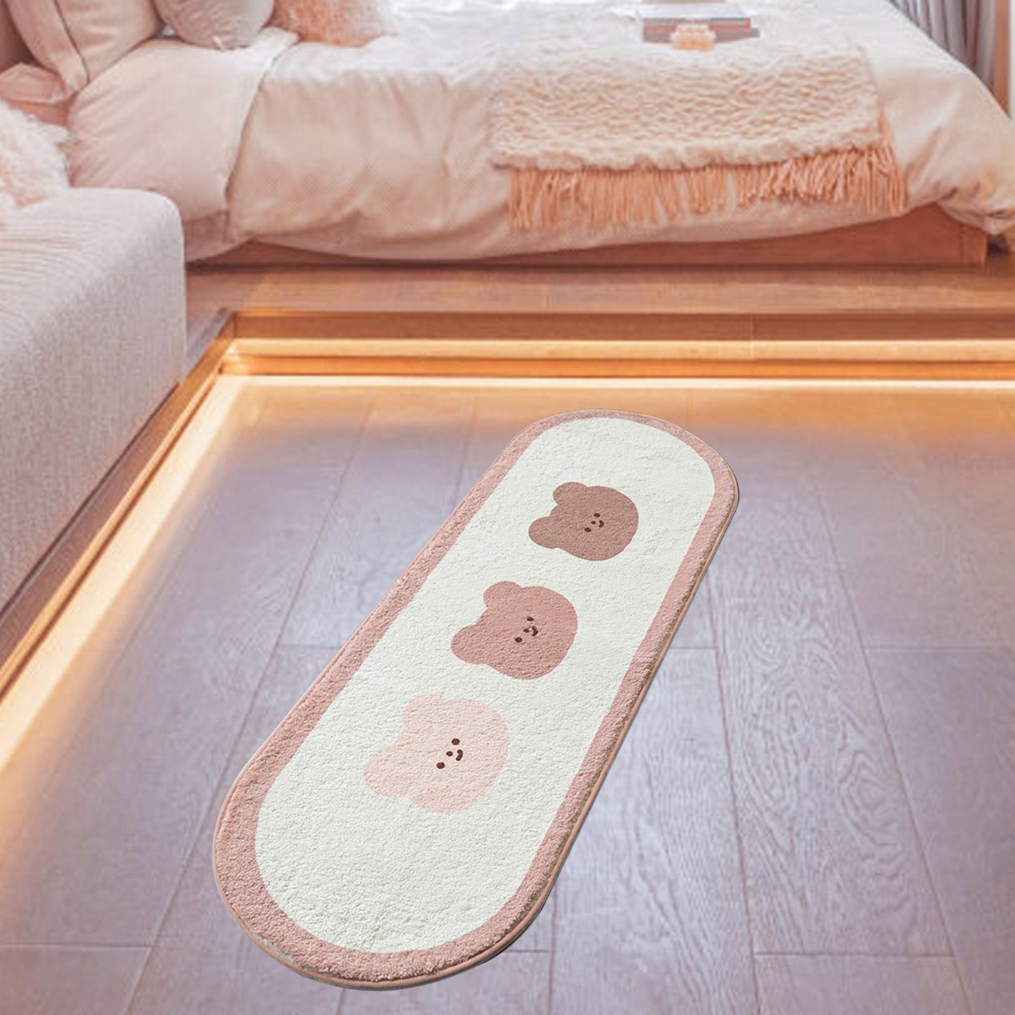 Cartoon Animal Pattern Area Rug Door Mat Soft Cute Oval Rug Bedside Carpet Decoration for Home Bedroom Brown Bear - view 7