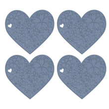 4PCS Silicone Placemats Heart Shaped Non Slip Waterproof Heat Resistant Washable Dinning Table Mat for Pet Feeding Kitchen Sink Grey