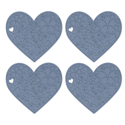 4PCS Silicone Placemats Heart Shaped Non Slip Waterproof Heat Resistant Washable Dinning Table Mat for Pet Feeding Kitchen Sink Grey