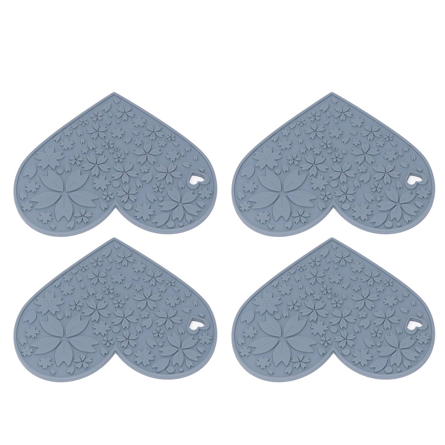 4PCS Silicone Placemats Heart Shaped Non Slip Waterproof Heat Resistant Washable Dinning Table Mat for Pet Feeding Kitchen Sink Grey - view 2