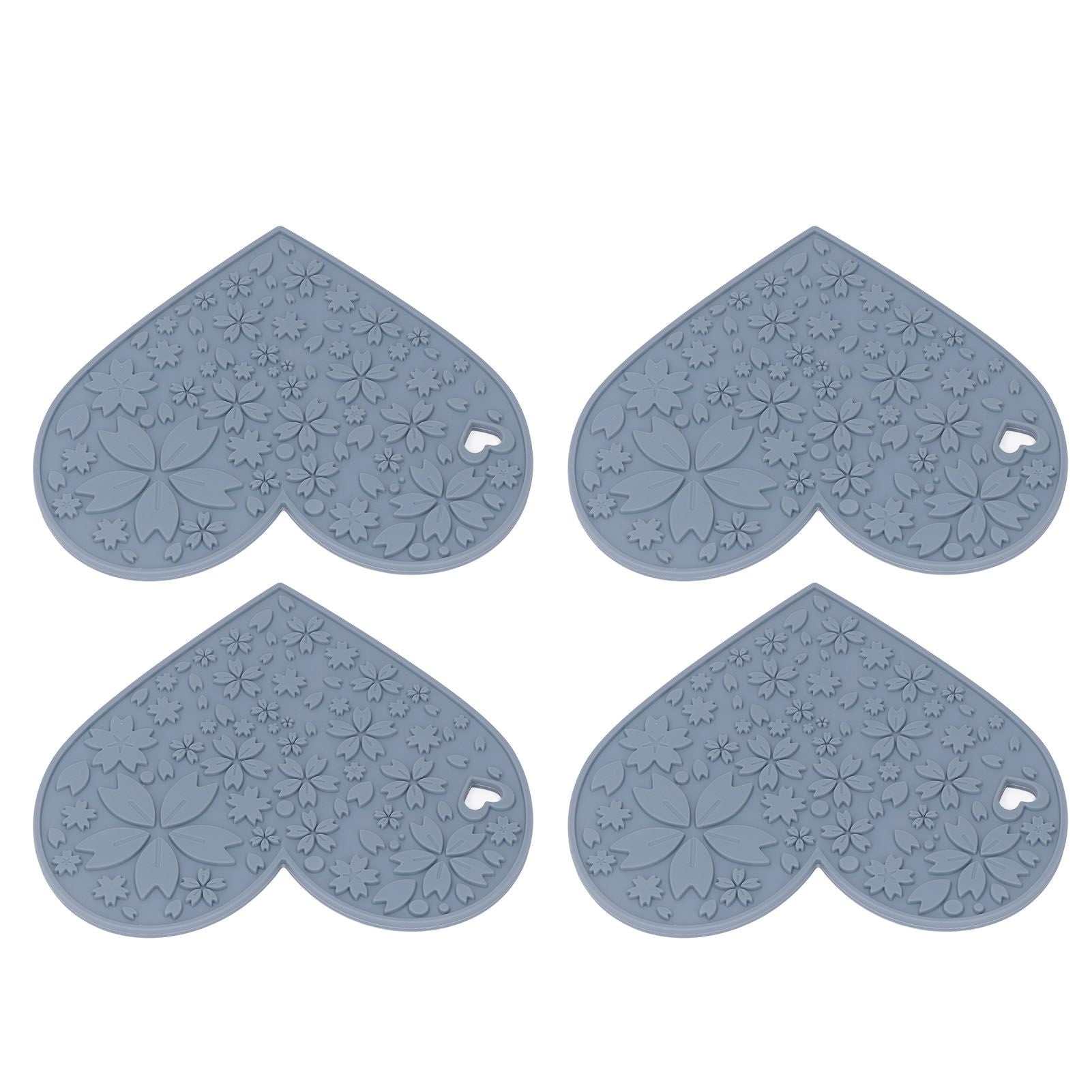 4PCS Silicone Placemats Heart Shaped Non Slip Waterproof Heat Resistant Washable Dinning Table Mat for Pet Feeding Kitchen Sink Grey - view 2