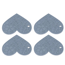 4PCS Silicone Placemats Heart Shaped Non Slip Waterproof Heat Resistant Washable Dinning Table Mat for Pet Feeding Kitchen Sink Grey - view 2