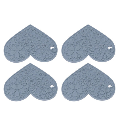 4PCS Silicone Placemats Heart Shaped Non Slip Waterproof Heat Resistant Washable Dinning Table Mat for Pet Feeding Kitchen Sink Grey - view 2