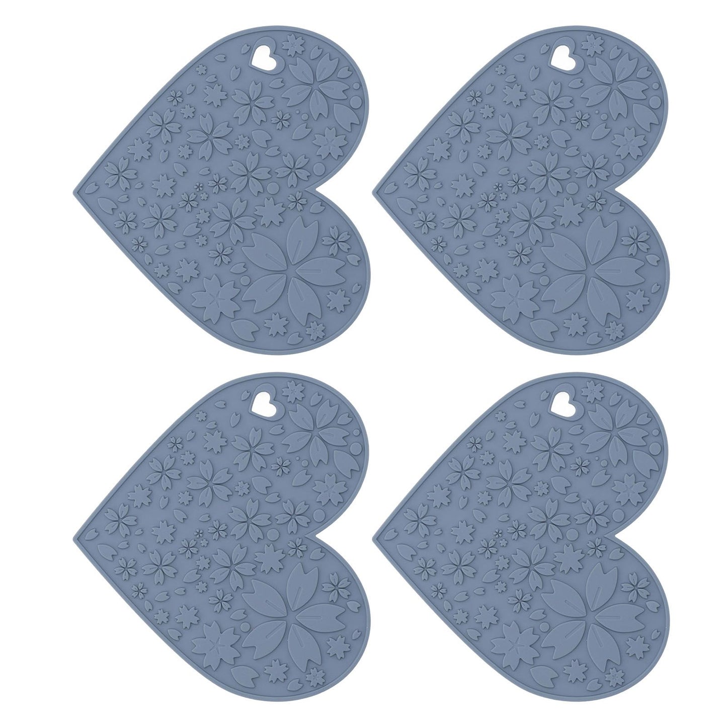 4PCS Silicone Placemats Heart Shaped Non Slip Waterproof Heat Resistant Washable Dinning Table Mat for Pet Feeding Kitchen Sink Grey - view 3