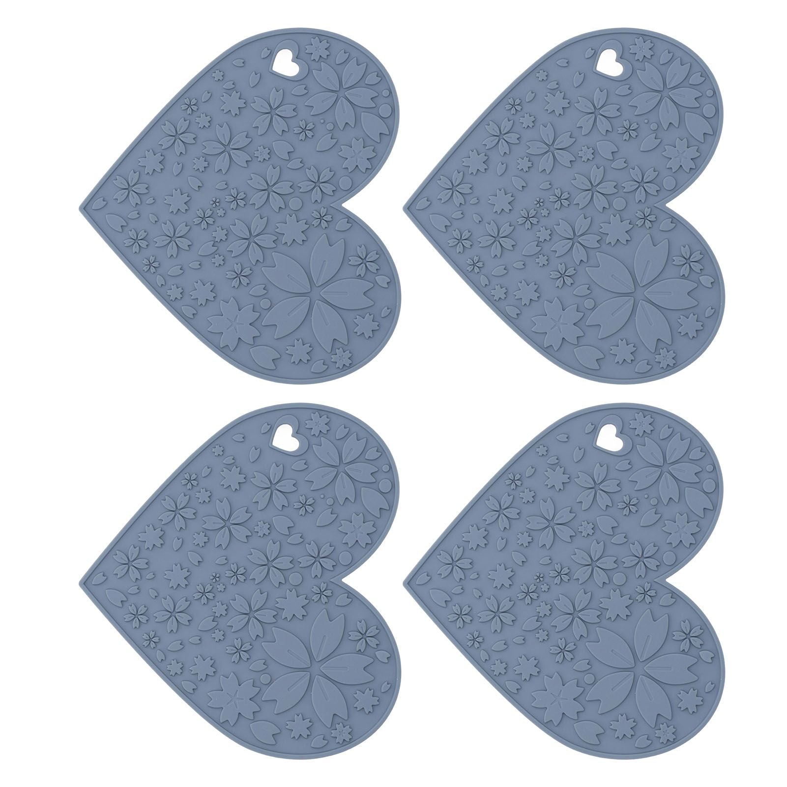 4PCS Silicone Placemats Heart Shaped Non Slip Waterproof Heat Resistant Washable Dinning Table Mat for Pet Feeding Kitchen Sink Grey - view 3
