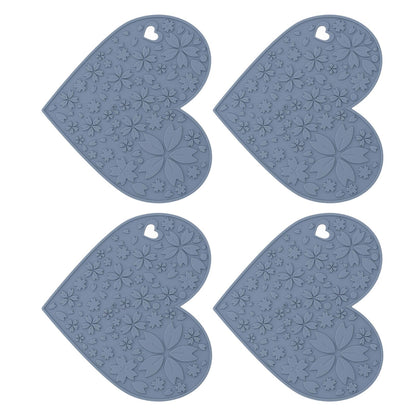 4PCS Silicone Placemats Heart Shaped Non Slip Waterproof Heat Resistant Washable Dinning Table Mat for Pet Feeding Kitchen Sink Grey - view 3