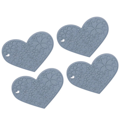 4PCS Silicone Placemats Heart Shaped Non Slip Waterproof Heat Resistant Washable Dinning Table Mat for Pet Feeding Kitchen Sink Grey - view 4