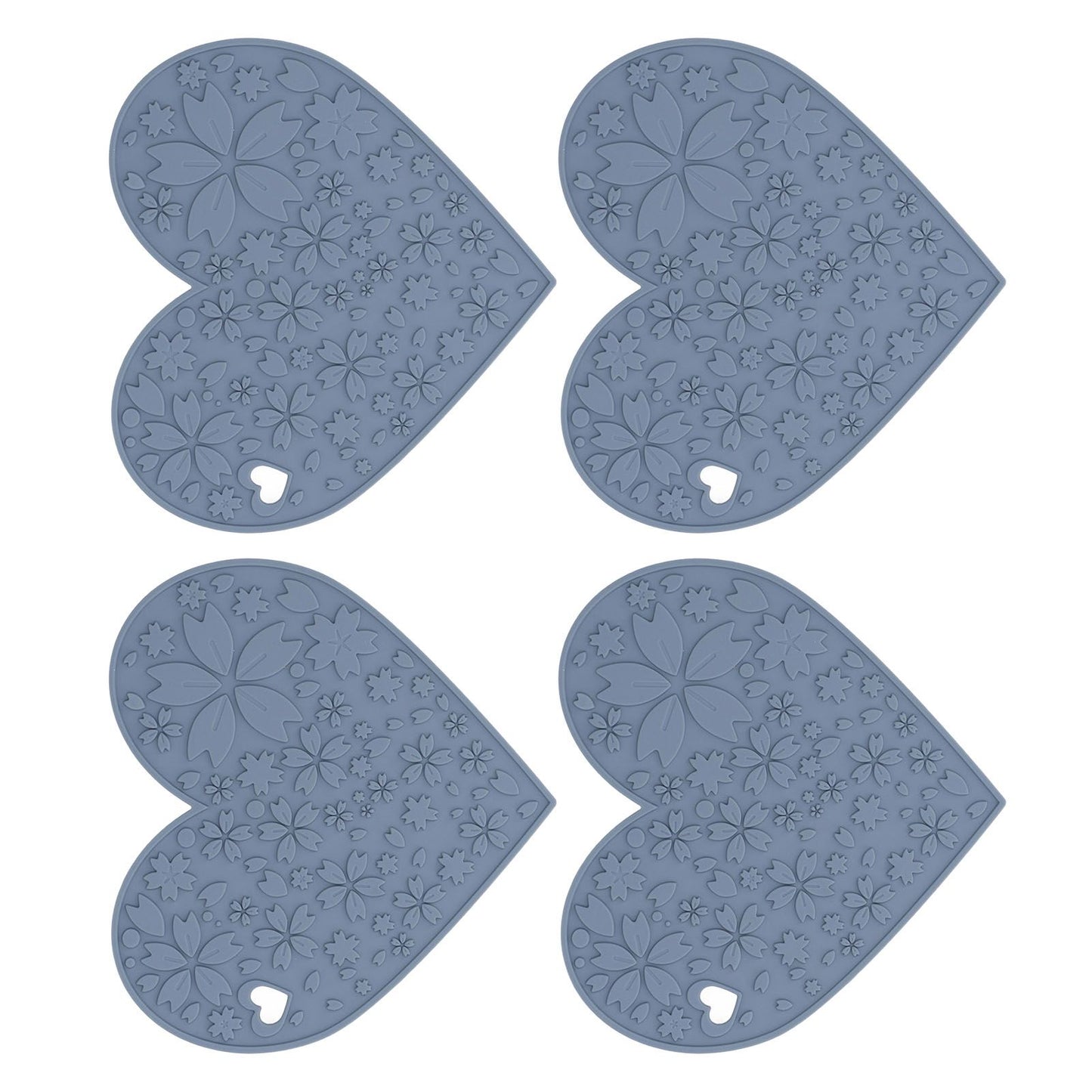 4PCS Silicone Placemats Heart Shaped Non Slip Waterproof Heat Resistant Washable Dinning Table Mat for Pet Feeding Kitchen Sink Grey - view 5