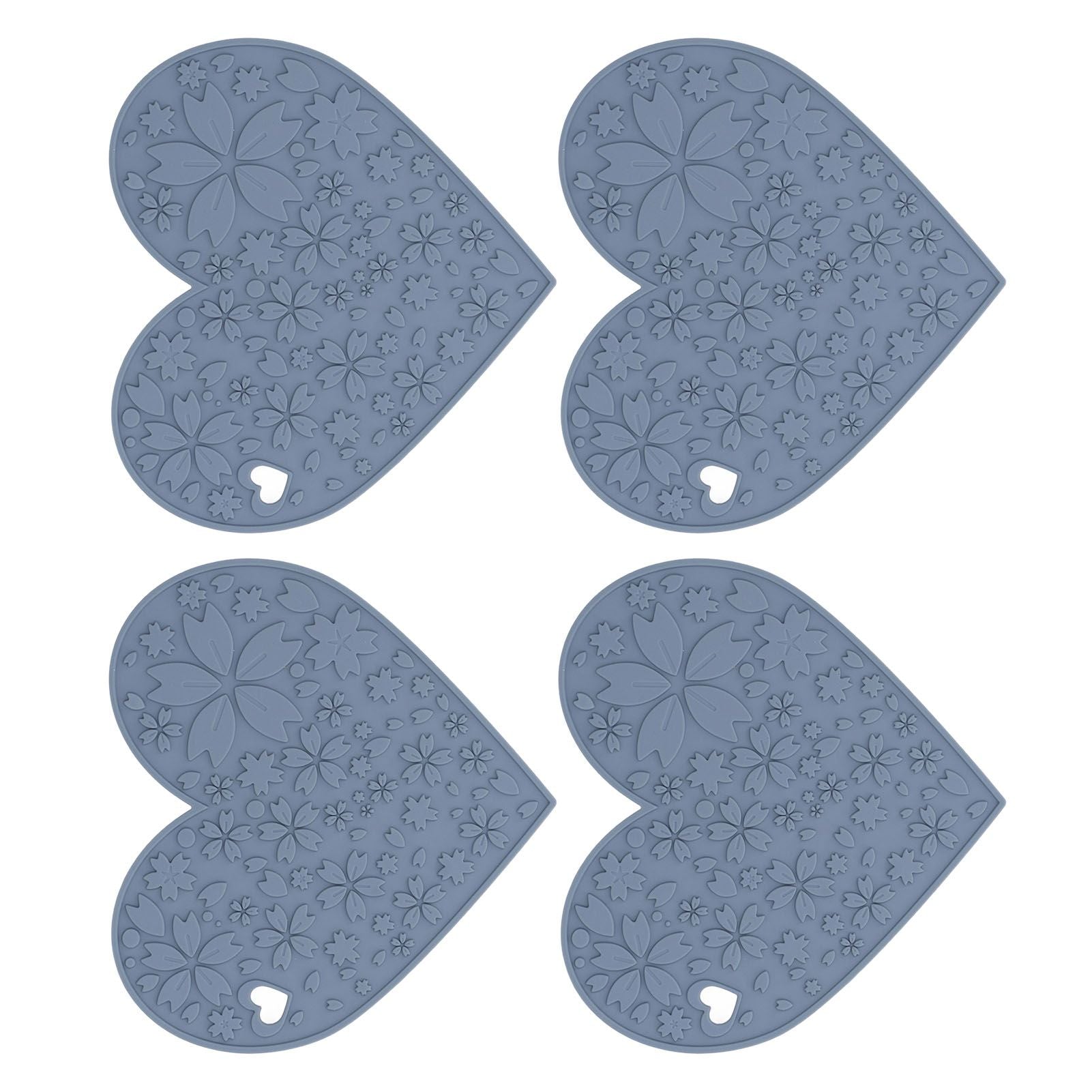 4PCS Silicone Placemats Heart Shaped Non Slip Waterproof Heat Resistant Washable Dinning Table Mat for Pet Feeding Kitchen Sink Grey - view 5