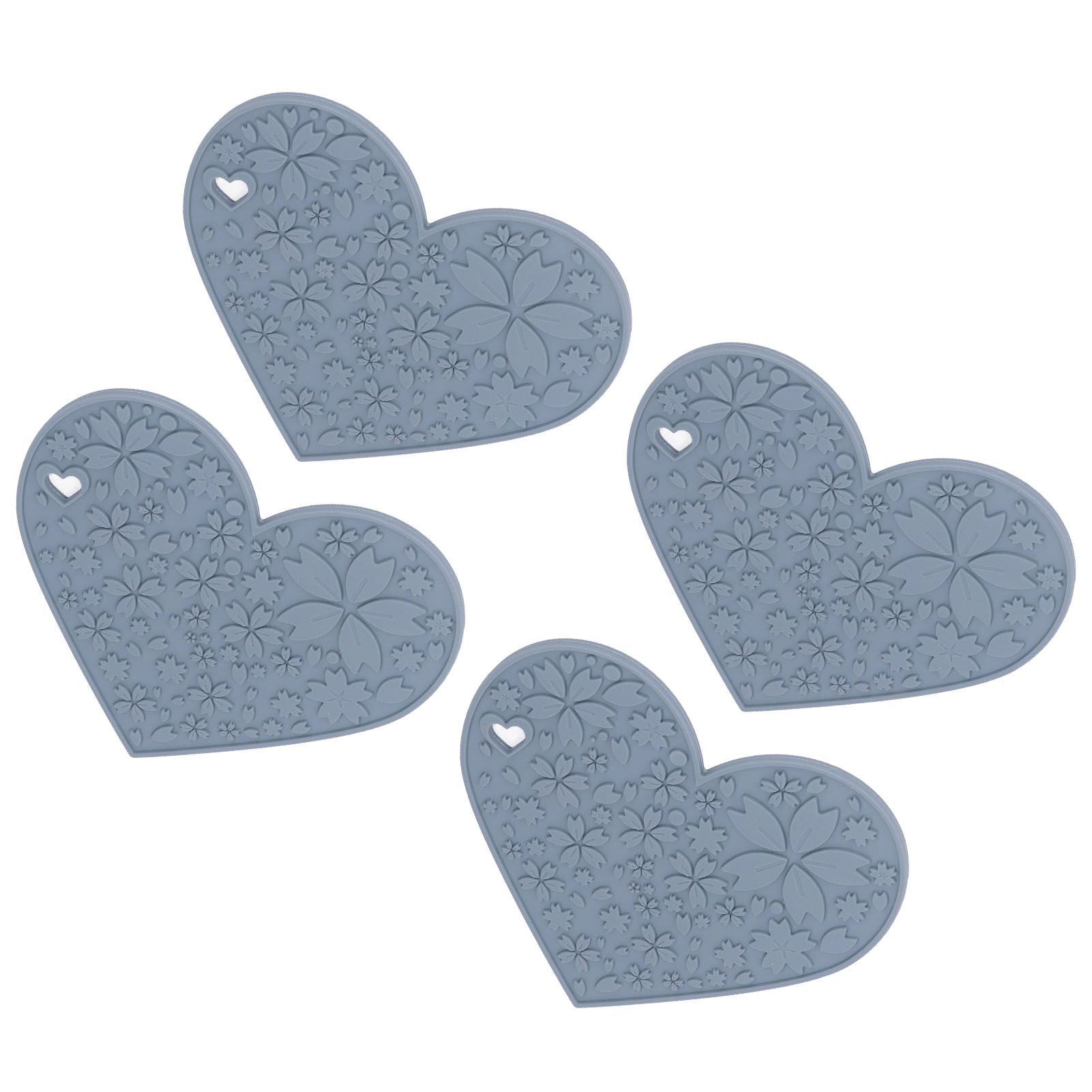 4PCS Silicone Placemats Heart Shaped Non Slip Waterproof Heat Resistant Washable Dinning Table Mat for Pet Feeding Kitchen Sink Grey - view 6