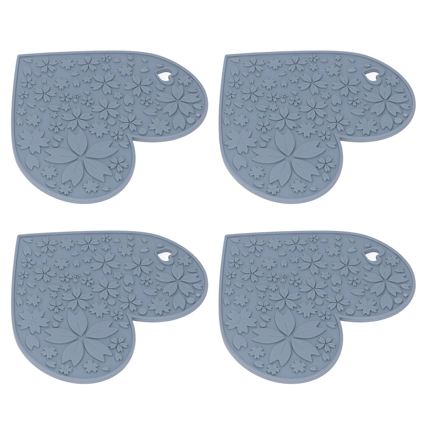 4PCS Silicone Placemats Heart Shaped Non Slip Waterproof Heat Resistant Washable Dinning Table Mat for Pet Feeding Kitchen Sink Grey - view 7