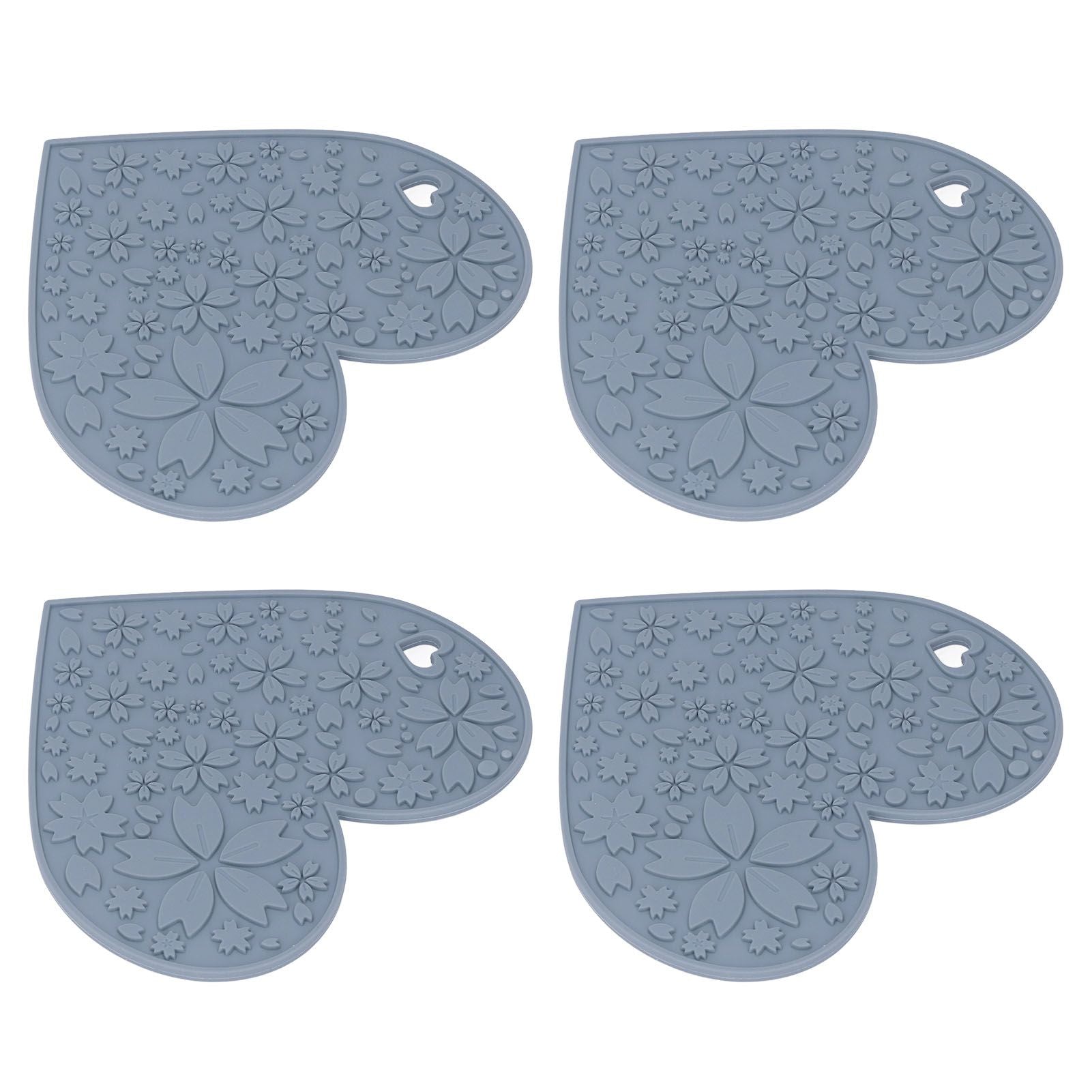 4PCS Silicone Placemats Heart Shaped Non Slip Waterproof Heat Resistant Washable Dinning Table Mat for Pet Feeding Kitchen Sink Grey - view 7