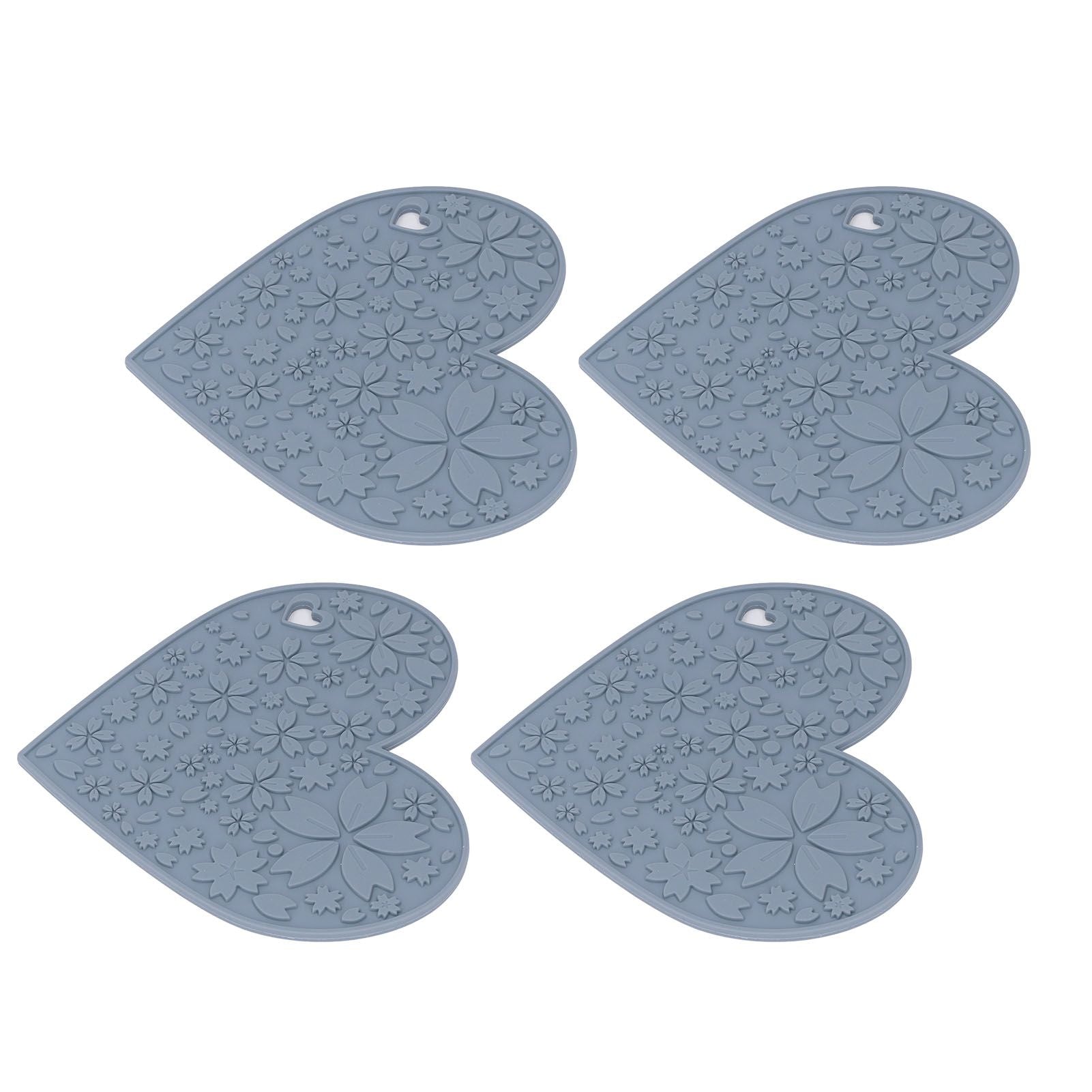 4PCS Silicone Placemats Heart Shaped Non Slip Waterproof Heat Resistant Washable Dinning Table Mat for Pet Feeding Kitchen Sink Grey - view 8