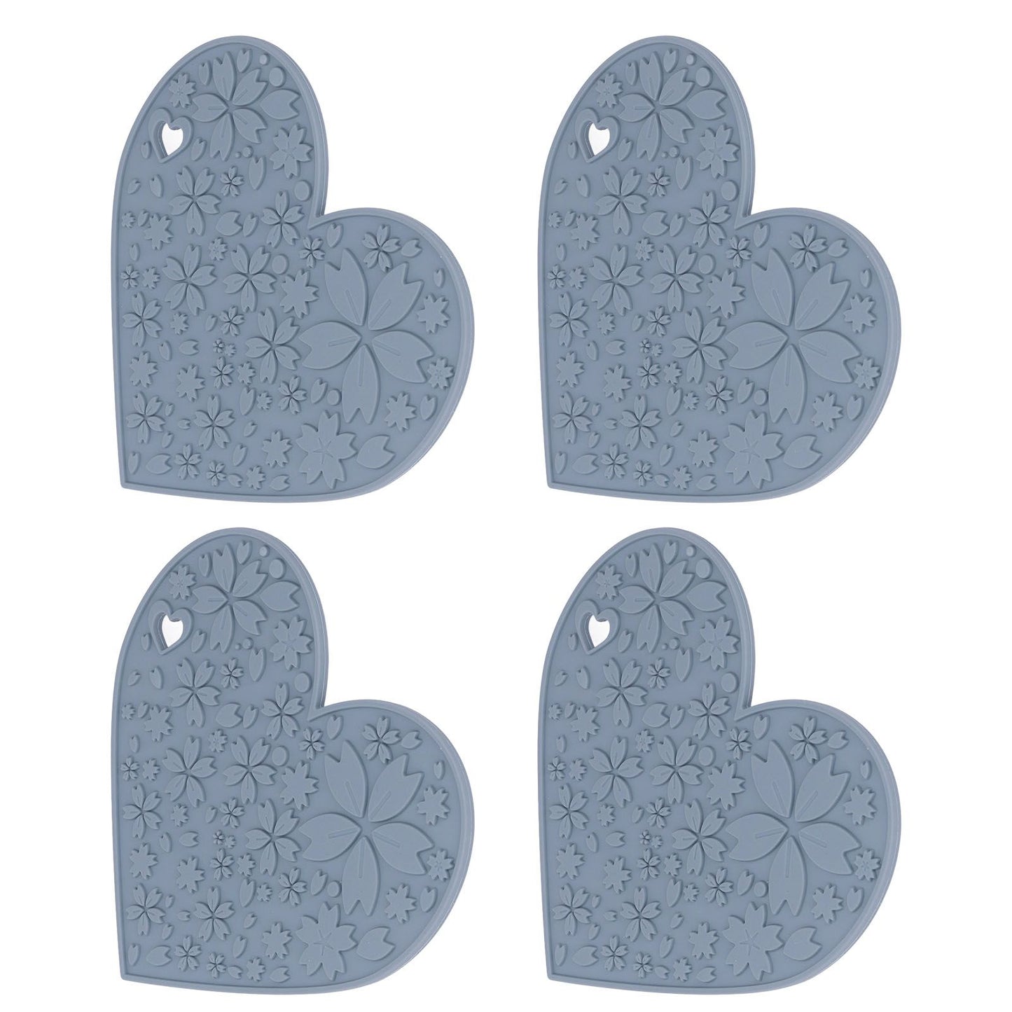 4PCS Silicone Placemats Heart Shaped Non Slip Waterproof Heat Resistant Washable Dinning Table Mat for Pet Feeding Kitchen Sink Grey - view 9