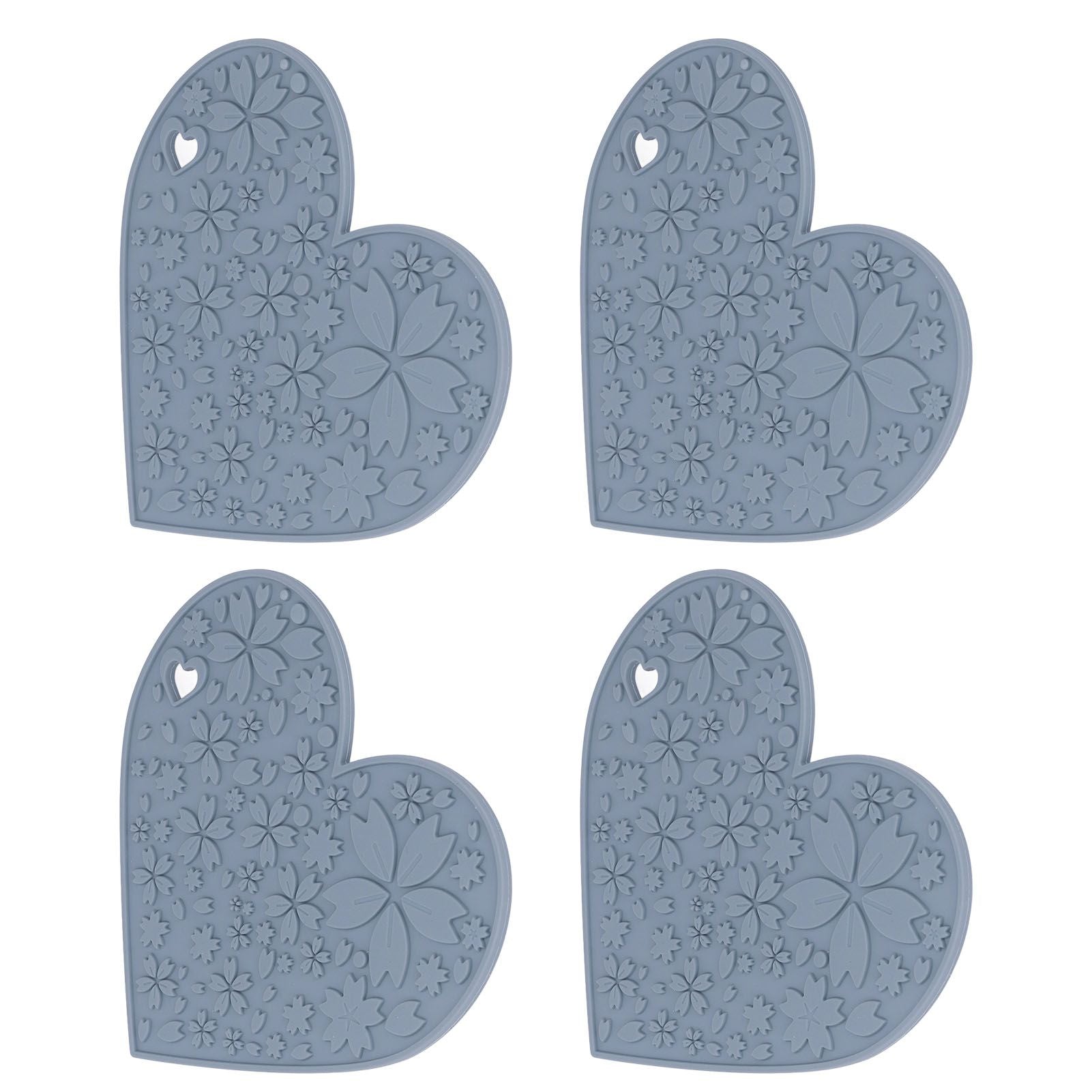 4PCS Silicone Placemats Heart Shaped Non Slip Waterproof Heat Resistant Washable Dinning Table Mat for Pet Feeding Kitchen Sink Grey - view 9