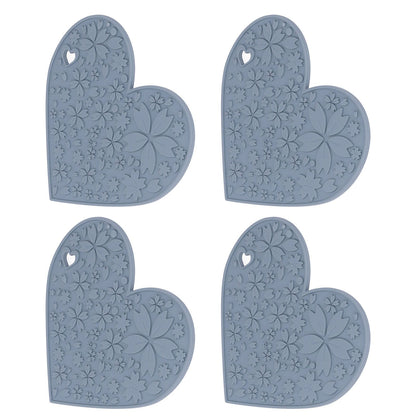 4PCS Silicone Placemats Heart Shaped Non Slip Waterproof Heat Resistant Washable Dinning Table Mat for Pet Feeding Kitchen Sink Grey - view 9