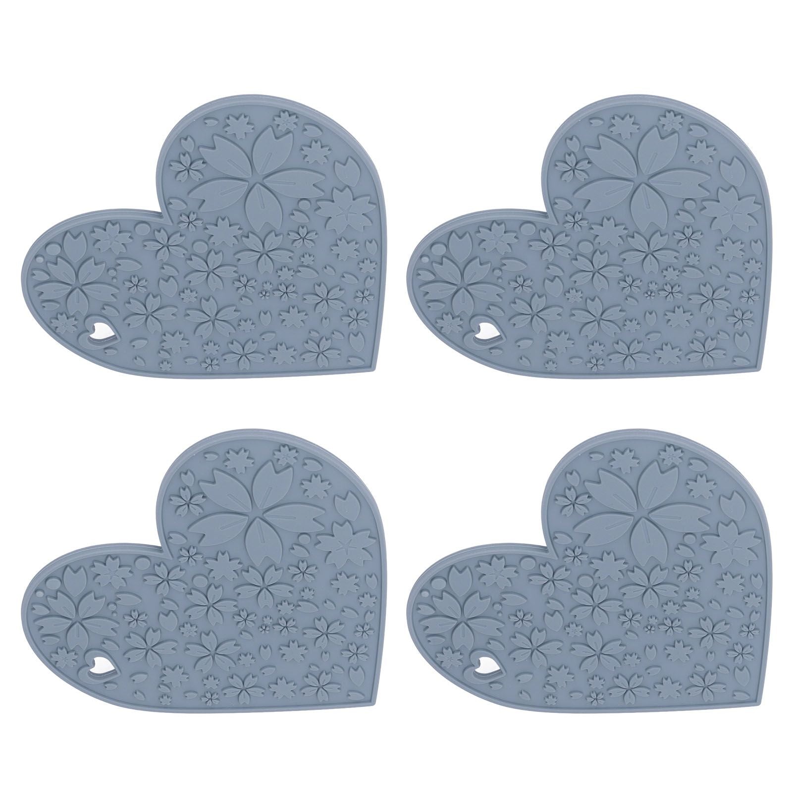 4PCS Silicone Placemats Heart Shaped Non Slip Waterproof Heat Resistant Washable Dinning Table Mat for Pet Feeding Kitchen Sink Grey - view 10