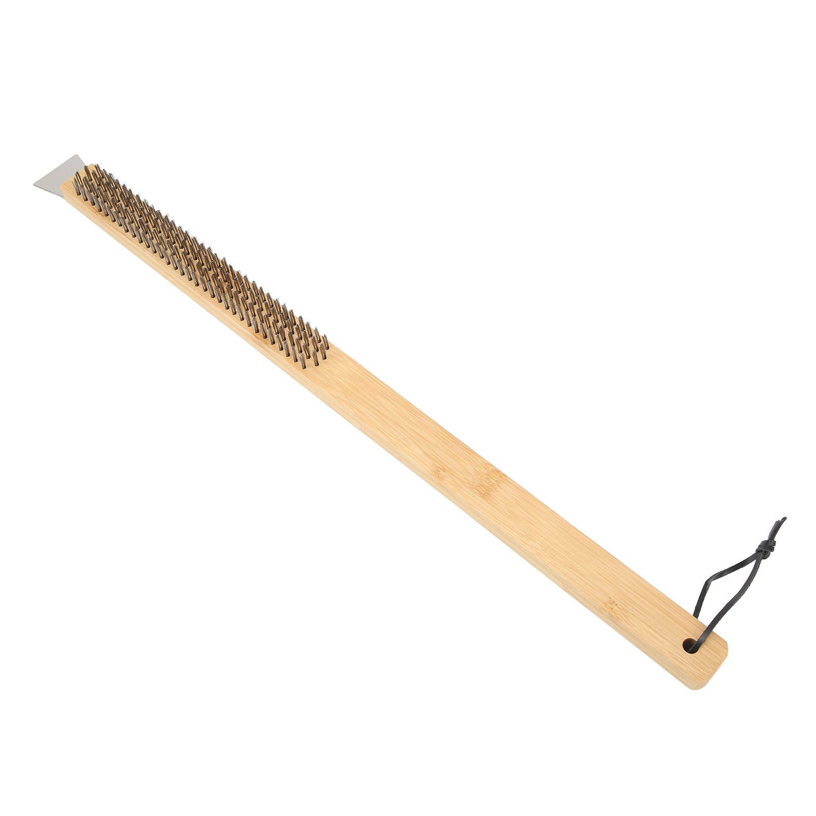 Pizza Oven Brush with Hanging Hole Bamboo Handle Wire BBQ Grill Cleaning Brush with Scraper - view 2