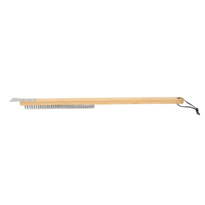 Pizza Oven Brush with Hanging Hole Bamboo Handle Wire BBQ Grill Cleaning Brush with Scraper - view 6