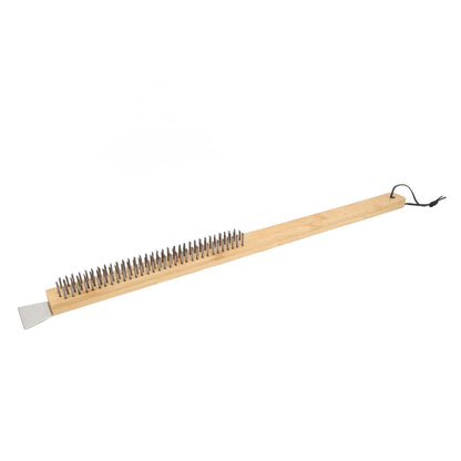 Pizza Oven Brush with Hanging Hole Bamboo Handle Wire BBQ Grill Cleaning Brush with Scraper - view 9