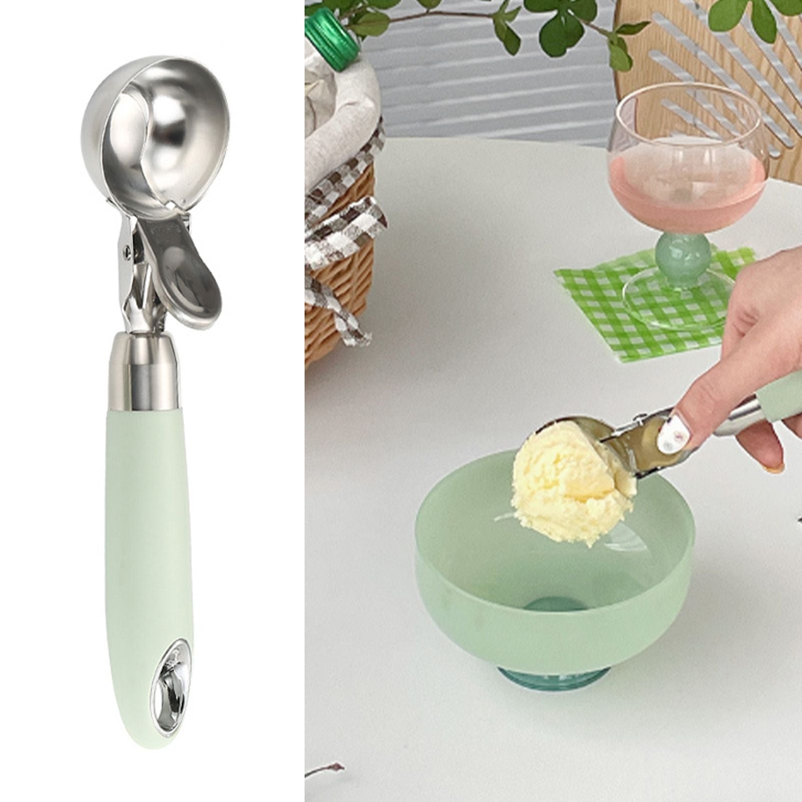 Ice Cream Scoop Smoothing Stainless Steel Hanging Hole Multifunction Cupcake Scoop for Home Kitchen Cafe Bar Trigger Release Scoop - view 5