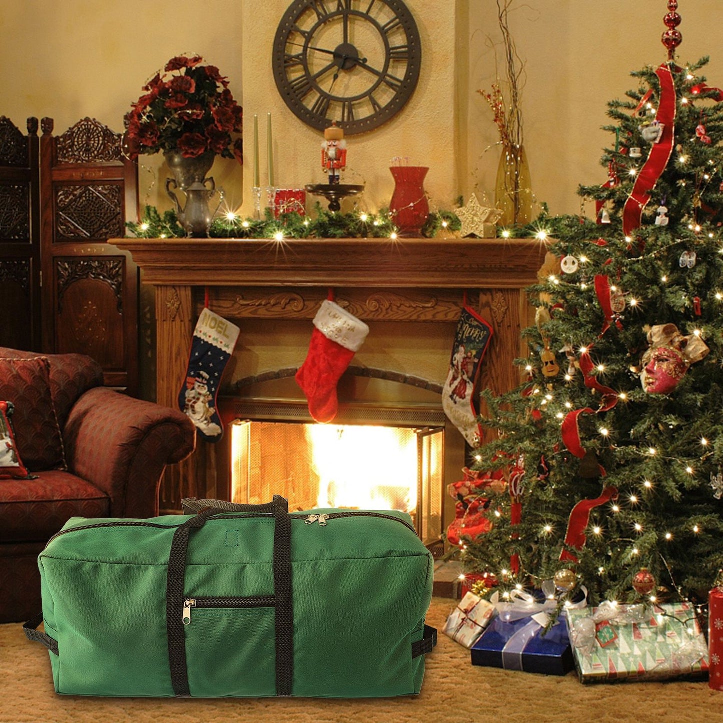 Christmas Tree Storage Bag 600D Oxford Cloth with Handle for 7in Tall Detachable Tree Red 152.4x50.8x63.5cm - view 9