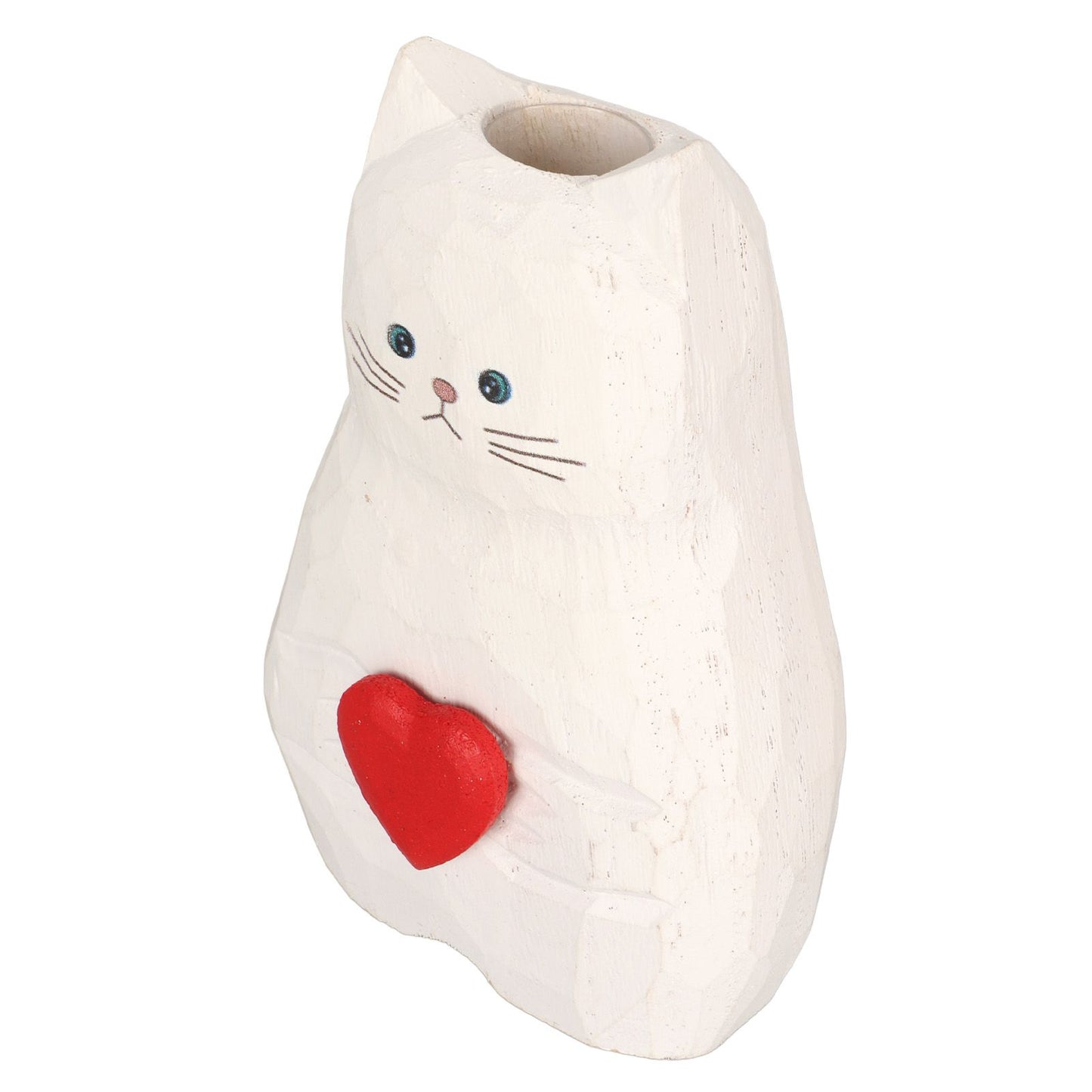 Cat Statue Flower Vase White Handmade Textured Wooden Cat Vase for Thanksgiving Day Gift Cat Lovers - view 2