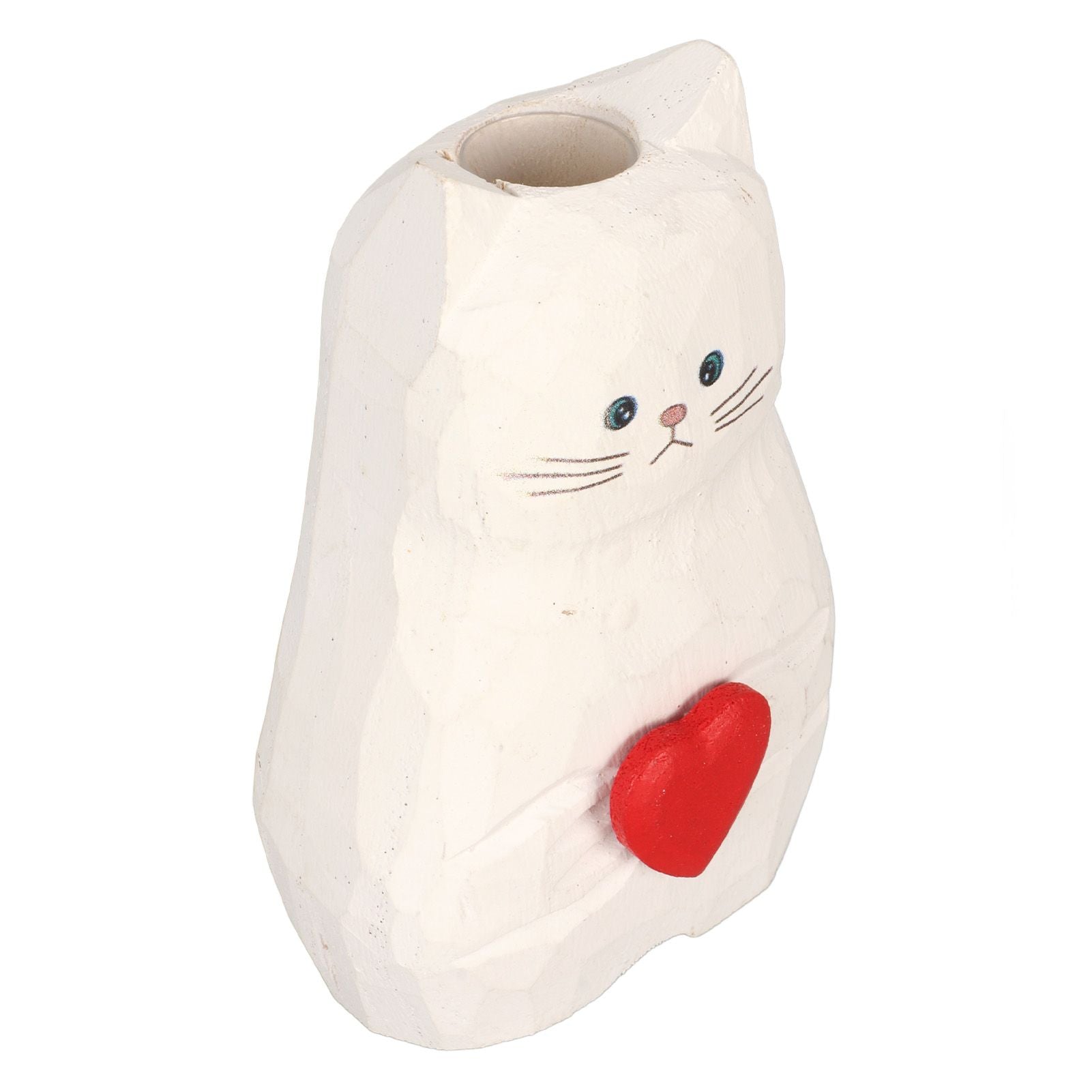 Cat Statue Flower Vase White Handmade Textured Wooden Cat Vase for Thanksgiving Day Gift Cat Lovers - view 3