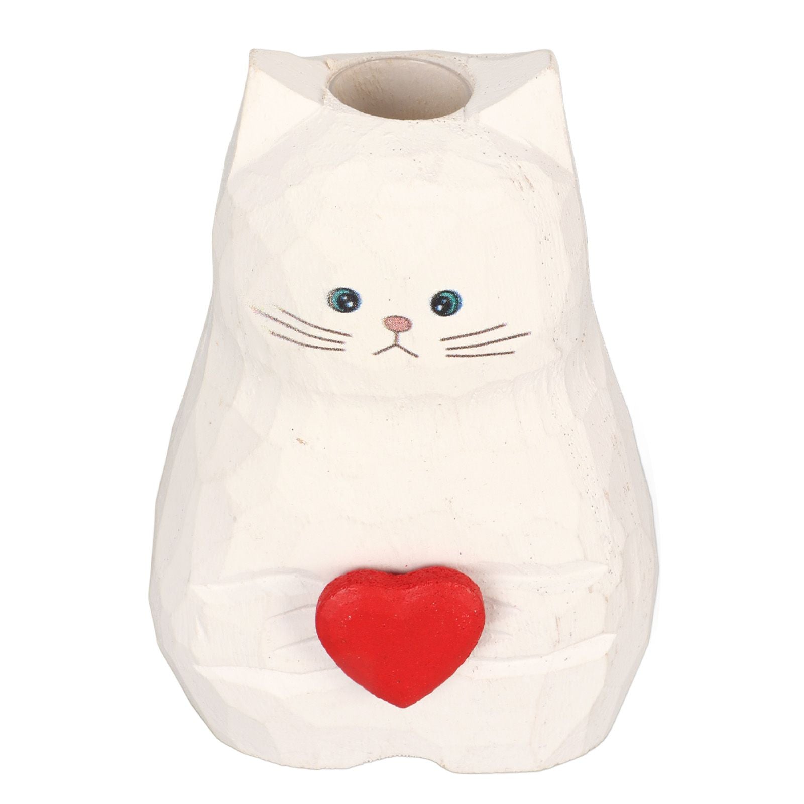 Cat Statue Flower Vase White Handmade Textured Wooden Cat Vase for Thanksgiving Day Gift Cat Lovers - view 4
