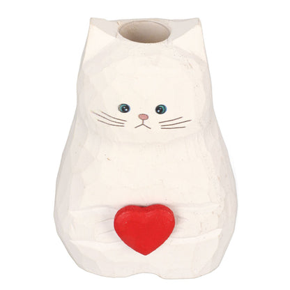 Cat Statue Flower Vase White Handmade Textured Wooden Cat Vase for Thanksgiving Day Gift Cat Lovers - view 4