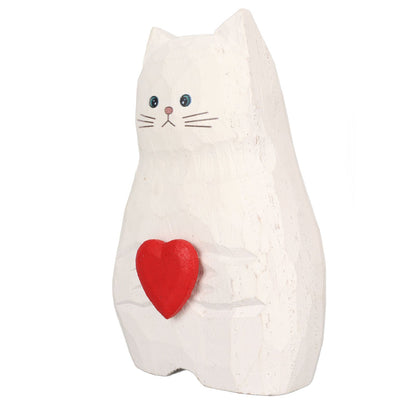 Cat Statue Flower Vase White Handmade Textured Wooden Cat Vase for Thanksgiving Day Gift Cat Lovers - view 5