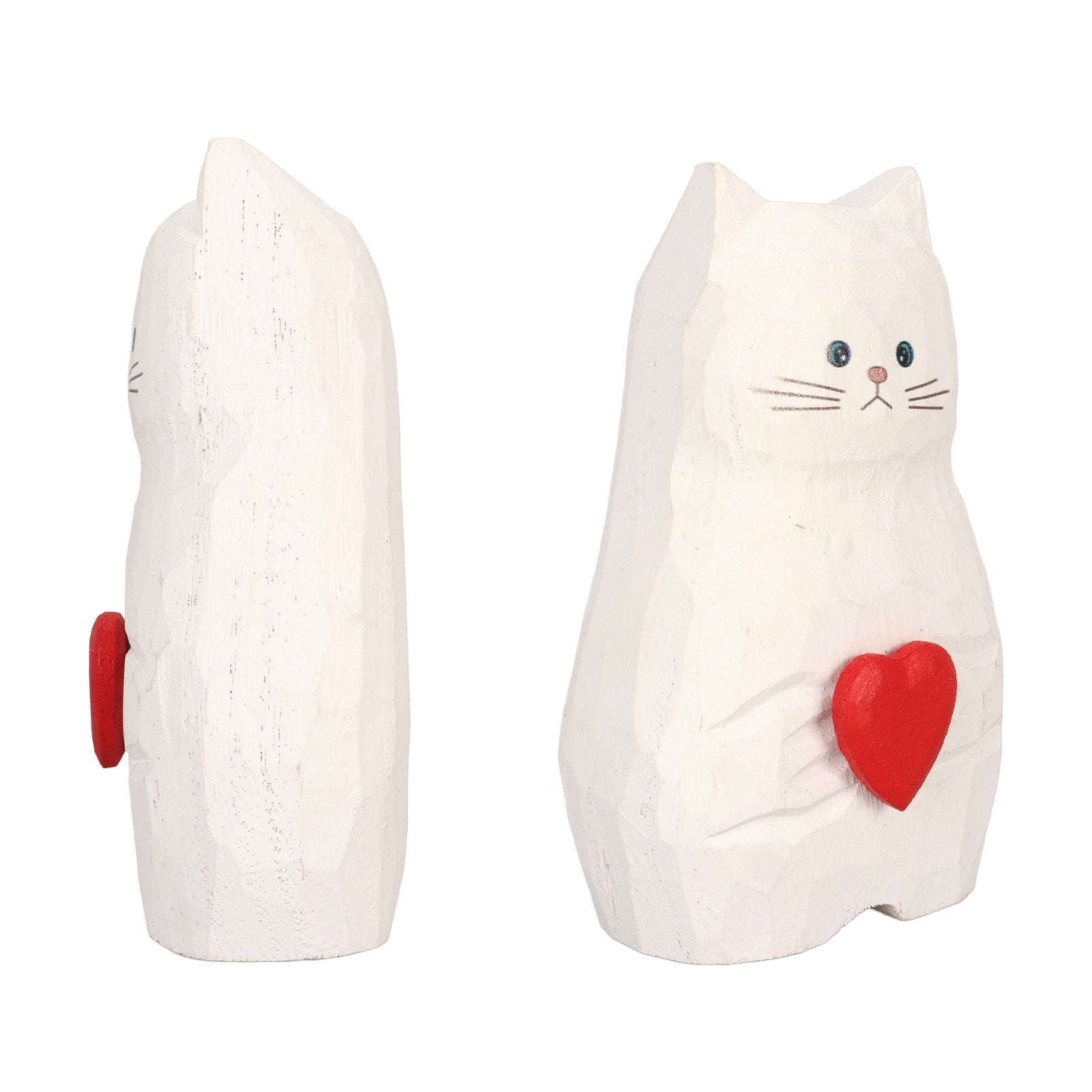 Cat Statue Flower Vase White Handmade Textured Wooden Cat Vase for Thanksgiving Day Gift Cat Lovers - view 9