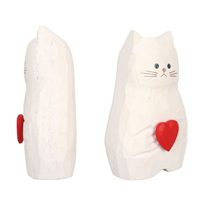 Cat Statue Flower Vase White Handmade Textured Wooden Cat Vase for Thanksgiving Day Gift Cat Lovers - view 9