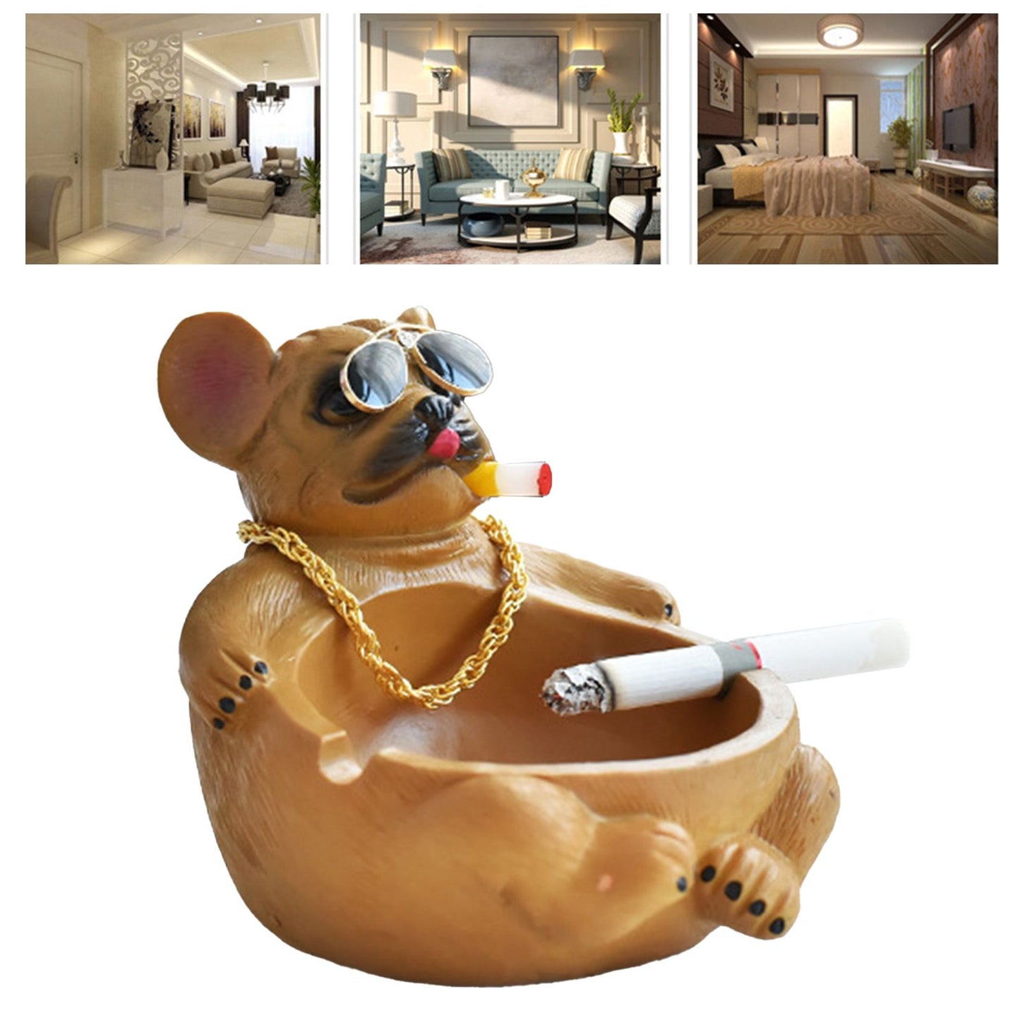 Cartoon Animal Ashtray Household Innovative Decorative Bully Dog Ashtray for Living Room Brown - view 4