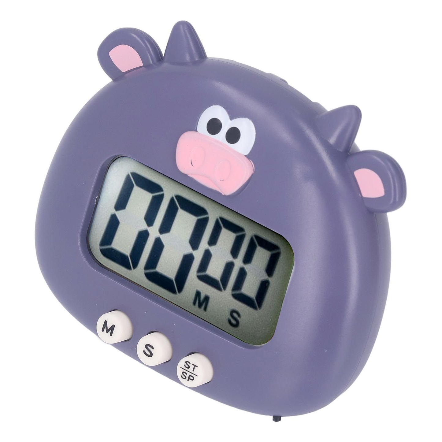 Digital Kitchen Timer Countup Countdown Cartoon Animal Sound Flash Alert Easy Operation with Stand for Cooking Teaching Purple Cow - view 3