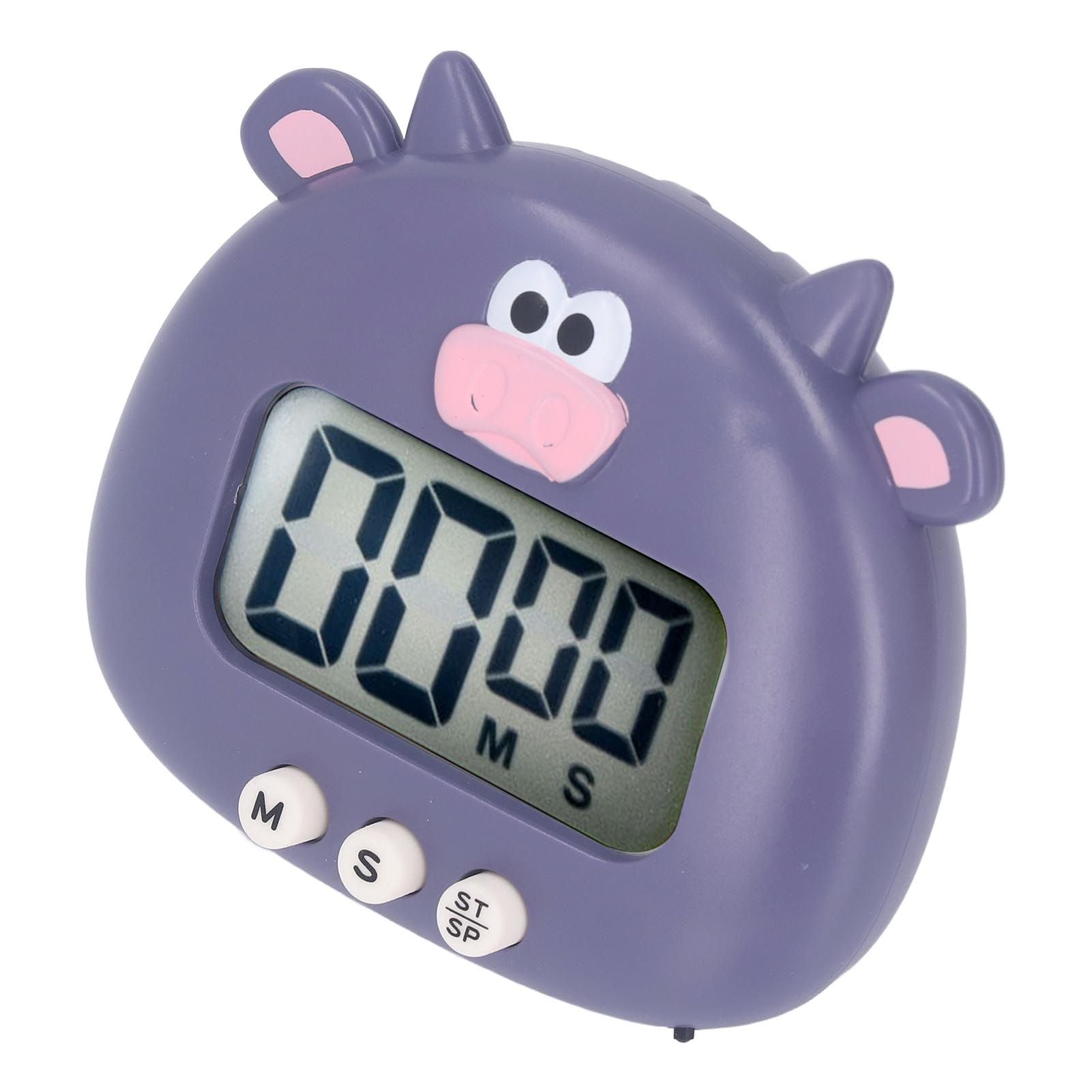 Digital Kitchen Timer Countup Countdown Cartoon Animal Sound Flash Alert Easy Operation with Stand for Cooking Teaching Purple Cow - view 3