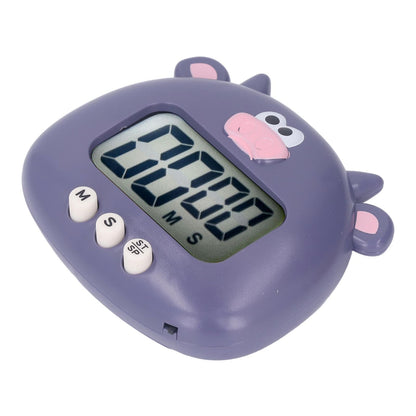 Digital Kitchen Timer Countup Countdown Cartoon Animal Sound Flash Alert Easy Operation with Stand for Cooking Teaching Purple Cow - view 5